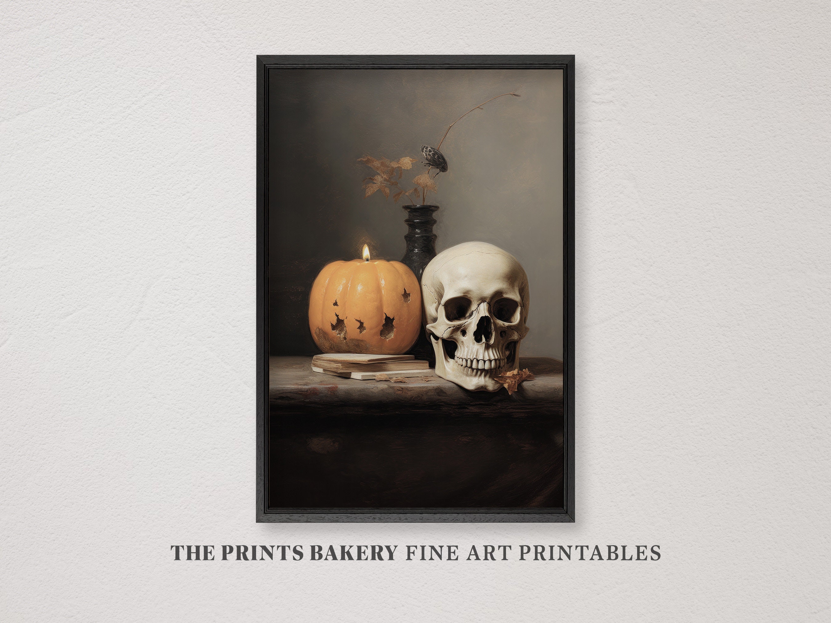 PRINTABLE Halloween Wall Art, Skull and Pumpkin in Vintage Still Life,  Rustic Neutral Moody Print, Halloween Prints, Digital Download, P144 - Etsy, image size:2700x2025