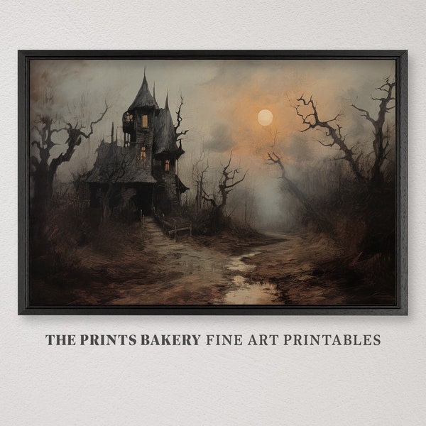 PRINTABLE Halloween Spooky Manor Wall Art, Haunted House Print, Vintage Macabre Prints, Ghostly House Art, Digital Download Art Print, P183