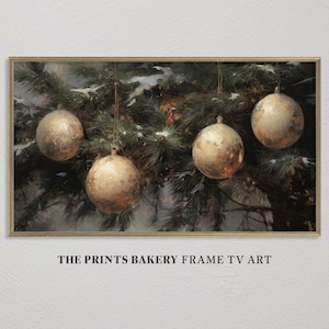 FRAME TV ART Albero di Natale ornamenti dorati, Vacanze Vintage Samsung Tv Art, Natale in sordina Neutral Farmhouse Winter Art, Download digitale TV179