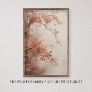 PRINTABLE Vintage Autumn Foliage Print, Rustic Fall Leaves Wall Art, Farmhouse Neutral Prints, Autumn Muted Tree Art, Digital Download P177