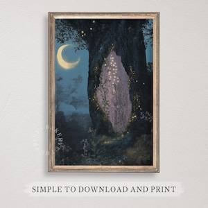 Halloween Vintage Magical Forest Wall Art Witchy Printable Storybook Whimsigoth Dark Cottagecore Digital Download Moody Witchcore Print