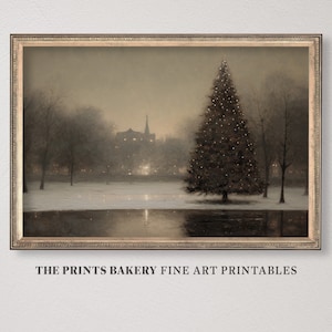 PRINTABLE Christmas Holiday Print, Vintage Festive Winter Park, Neutral Rustic Xmas Wall Art Prints, Moody Snowy Digital Art Downloads P207
