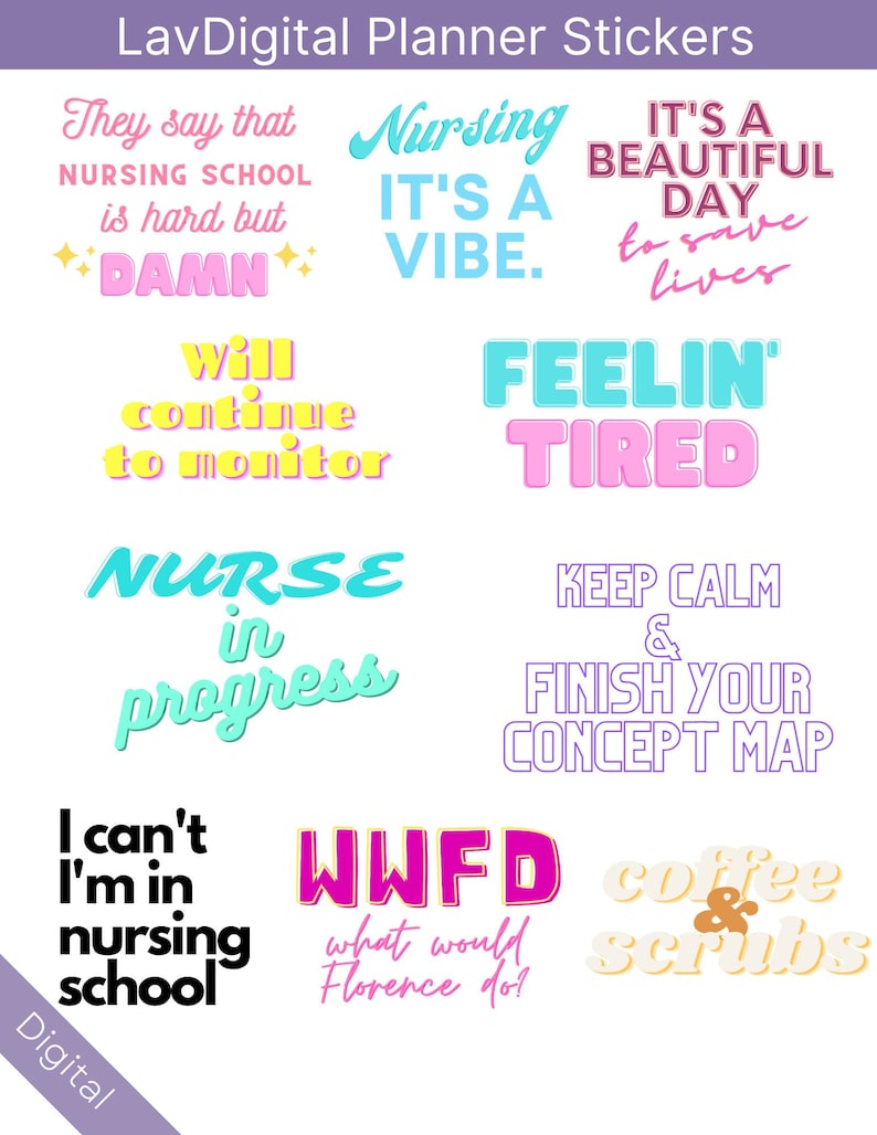 Goodnotes Student Nurse Planner Digital Stickers, Nursing Student