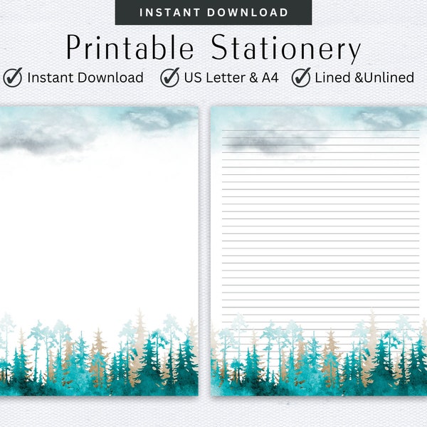 Stationery Forest Landscape Letter Writing Set Digital Note Taking Lined & Unlined Note Paper Pen Pal Supplies
