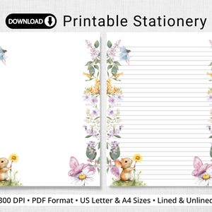 Writing Paper, Cute Mouse, Animal Stationery, Lined & Unlined Note Paper, Pen Pal Supplies, US Letter, A4, Instant Download