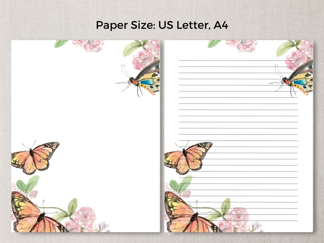 Butterfly Stationery Printable Lined and Unlined Note Paper - Etsy