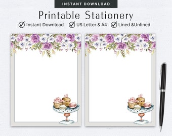 Stationery Set, Dessert Theme, Letter Writing Paper, Watercolor Design, Digital Note Taking, Lined & Unlined Note Paper, Pen Pal Supplies