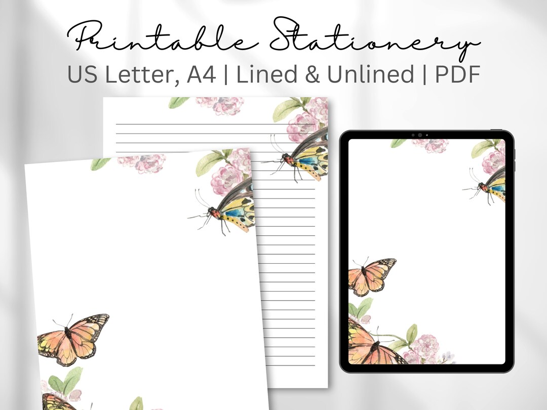 Butterfly Stationery Letter Writing Paper Lined & Unlined - Etsy Australia