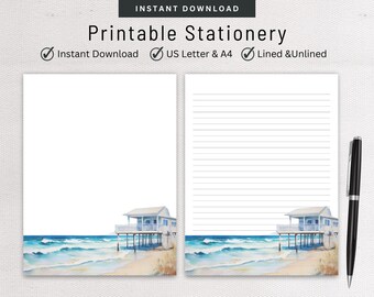 Stationery Set, Beach House, Letter Writing Set, Ocean Inspired, Digital Note Taking, Lined & Unlined Note Paper, Pen Pal Supplies