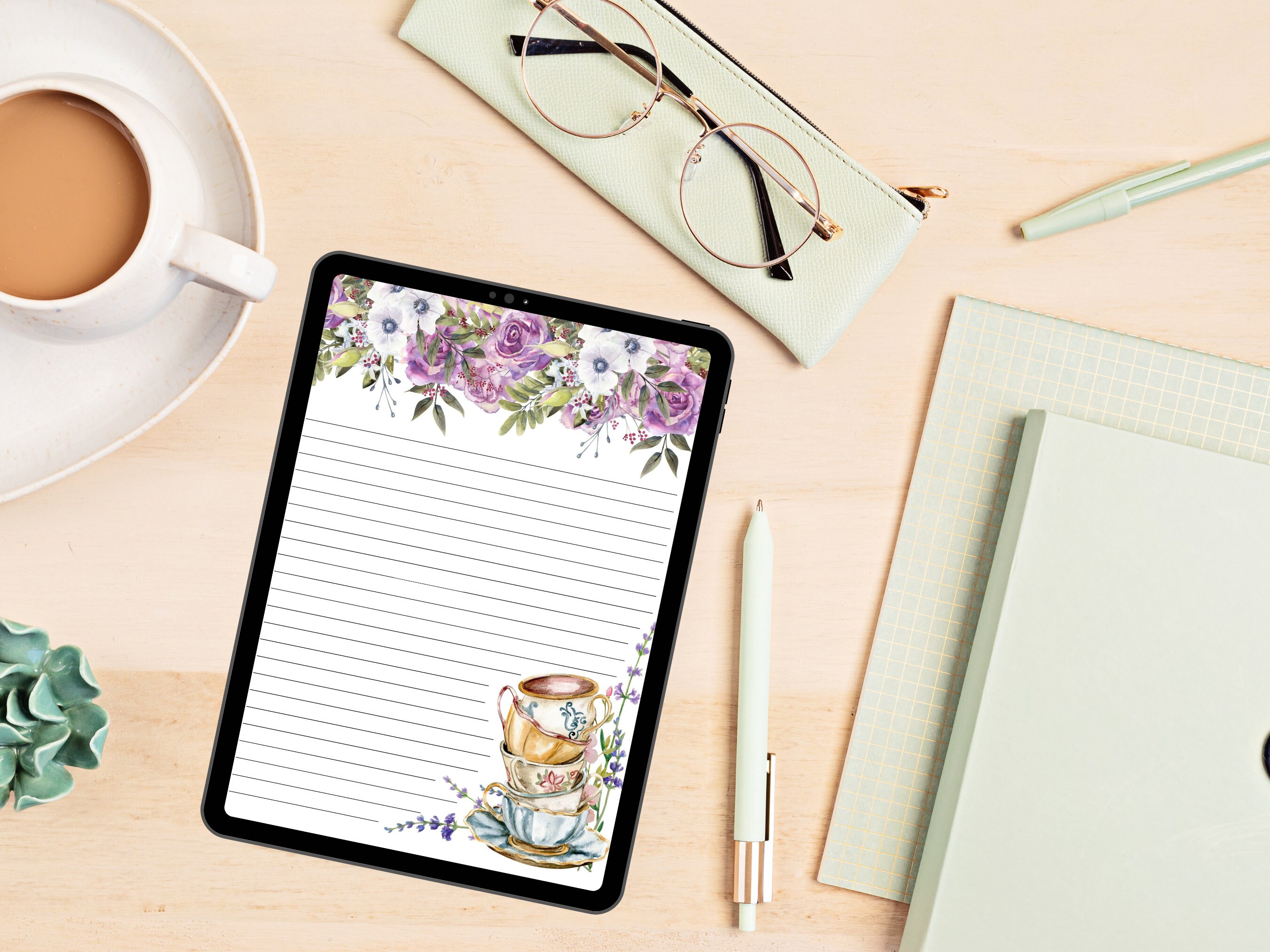 Vintage Teacups Stationery Printable Letter Writing Paper Etsy