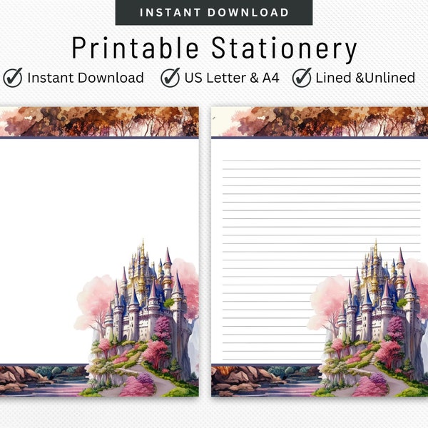 Fantasy Stationery, Fairytale Castle, Letter Writing Set, Digital Note Taking, Lined & Unlined Note Paper, Pen Pal Supplies