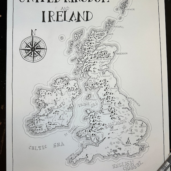 Fantasy style map of the United Kingdom and Ireland. England, Scotland, Wales, and Ireland