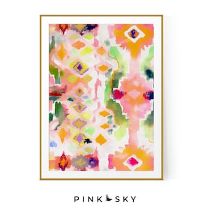 Just Peachy Ikat-print | Perzikgroene abstracte aquarel | Bohokunst aan de muur | Digitale download