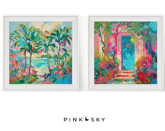 Tropical Palm Beach Prints | Preppy Sorority Dorm Gallery Wall Art (Digital Download)