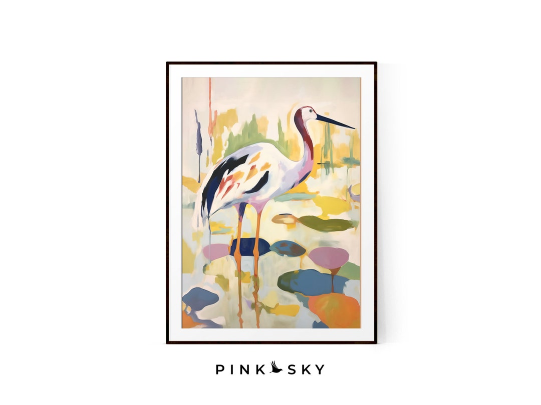Stork Art Print | Abstract Watercolor Shore Bird Wall Art | Coastal ...
