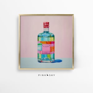 Pink Bar Cart PRINTBAAR, Cocktail Art Print, Happy Hour Poster in heldere regenboogkleuren | Digitale DOWNLOADBARE afdrukken | 150S