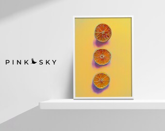 Yellow Pop Art Print with 3 Orange Slices | Printable Wall Art, Digital Download,  - 77T