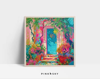 Siesta Key Pink Beach House Print | Preppy Tropical Palm Decor | Dorm Art (Digital Download)