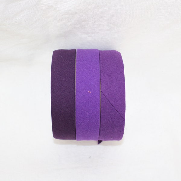 Biais (ruban) 25 mm, pli simple. violet royal, aubergine, pétunia. Fer à repasser disponible. 100 % coton