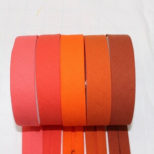 Bias Binding (tape) 25mm, single fold. coral, orange soda, orange, pumpkin, sienna. Fusible iron on available. 100% Cotton