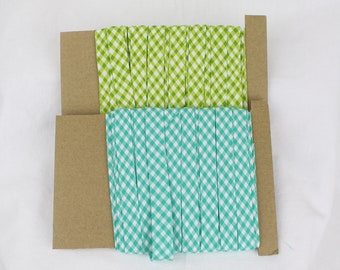 Bias Binding (Tape) 12mm, Cotton,  Single Fold, gingham. Fusible iron on available.