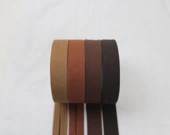 Bias Binding (tape) 25mm, single fold. chestnut, umber, chocolate, cinnamon, coffee bean. Fusible iron on available. 100% Cotton