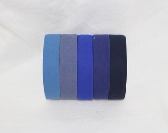 Bias Binding (tape) 25mm, single fold.  jr navy, denim, slate, sapphire, Oxford blue. Fusible iron on available. 100% Cotton