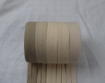 Bias Binding (tape) 25mm, single fold. sand, tan ivory, pearl, custard. Fusible iron on available. 100% Cotton