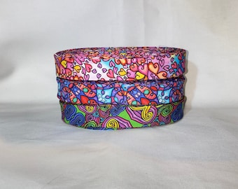 Bias Binding (Tape) 25mm, Cotton,  Single Fold, colourful patterns. Fusible iron on available.