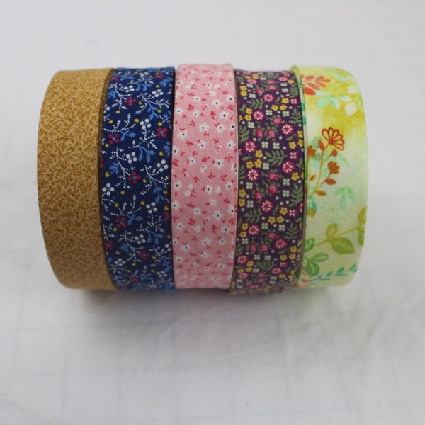 Bias Binding (Tape) 25mm, Cotton,  Single Fold,  flowers, floral. Fusible iron on available.