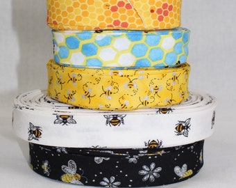 Bias Binding (Tape) 25mm, Cotton,  Single Fold, bee, honeycomb. Fusible iron on available.