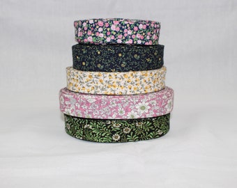 Bias Binding (Tape) 25mm, Cotton,  Single Fold, floral, flowers. Fusible iron on available.