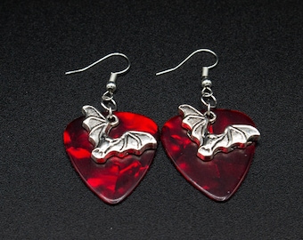 Bat and Red Guitar pick Eddie character Earrings