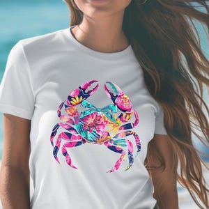 Cangrejo con flor de playa en concha PNG Clipart Boho Floral Cangrejo Sublimación Vintage Vida Marina Descarga Digital Cangrejo Costero MD Concha Pintada