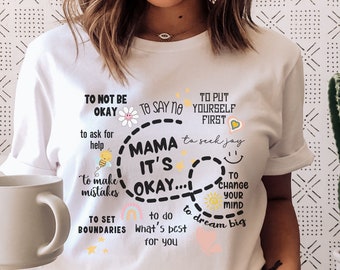 Mama It's Okay PNG Digital File Sublimation Design Clipart, Retro Mama PNG, Positive Affirmations png, Black and White font, Mama Doodle, CU