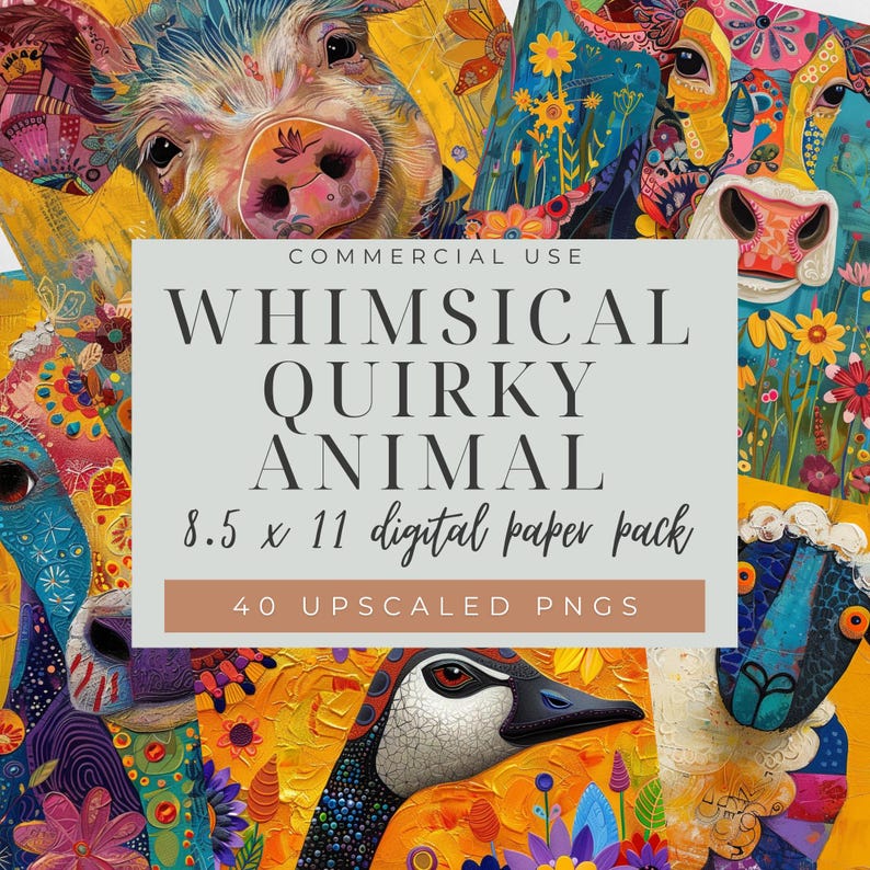 Whimsical Quirky Farm Animal PNG Bundle Cute Animal Digital Animal ...
