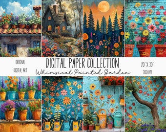 Painted Garden Dreamscape JPEG Digital, 25 Whimsical Floral Background Papers, Commercial Use, Junk Journal, Digital Art Download, Scrapbook