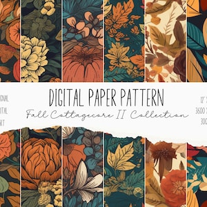24 Fall Cottagecore II Digital Paper Set, Fall Flowers Pattern, Autumn Prints, Fall Pattern Background, Scrapbook, Floralcore, Junk Journal