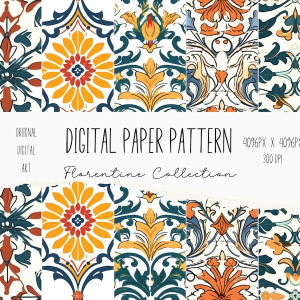 25 Sheet Printable Florentine, Digital Paper Decoupage, Decorative Paper, Junk Journal Kit, Digital Paper Pattern, Collage Paper Art, 4096px