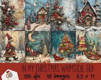Christmas Whimsical Digitial Paper Instant Download Holiday Vintage Scrapbook Paper Watercolor Xmas Background Festive Winter Sublimation