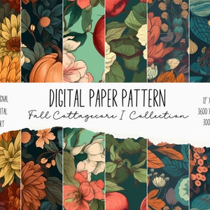 24 Fall Cottagecore I Digital Paper Set, Fall flowers Pattern, Autumn Prints, Fall Pattern Background, Scrapbook, Floralcore, Junk Journal