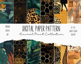Animals Digital Paper, Zebra, Leopard, Giraffe, Repeatable Pattern, Safari Digital Download, Zoo Digital Paper, Scrapbooking Background