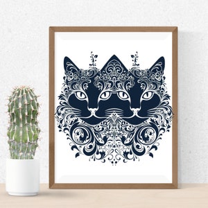 Complexe de chats 2 imprimable PNG, Mandala chats, chats décoratifs SVG, fichier Svg Cricut, Silhouette Svg, Svg complexe, téléchargement de deux chats, CU