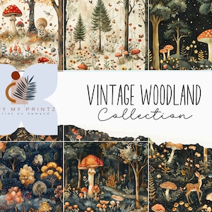 30 fogli di carta stampabile Vintage Woodland, download digitale di diario di fate senza soluzione di continuità, bundle di sfondi magici della foresta, carta per album di ritagli di funghi