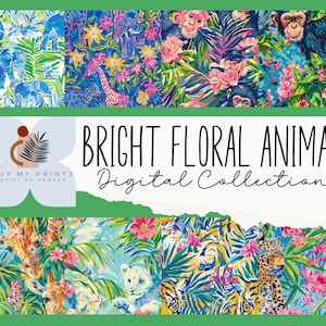 Papier numérique animal floral d'inspiration preppy, modèle sans couture pour papier de scrapbooking imprimable, téléchargement immédiat, scrapbooking, usage commercial