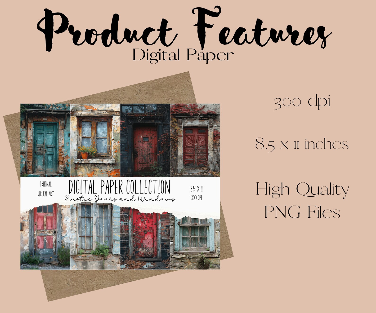 Rustic Doors and Windows Background Papers Vintage Window Digital Print ...