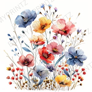 10 clipart de buquê floral, estampas de flores silvestres, clipart em aquarela para impressão, PNGs de alta qualidade, download digital, artesanato em papel, diários indesejados