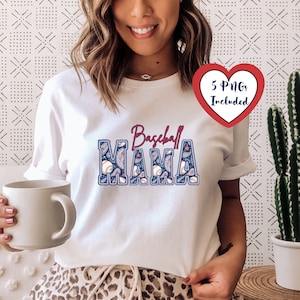 DIGITAL Baseball Mama PNG Bundle, Paisley Pattern, Ball and Bat for Custom Names, Faux Embroidery Letters, Transfer Art Files, Shirt Prints