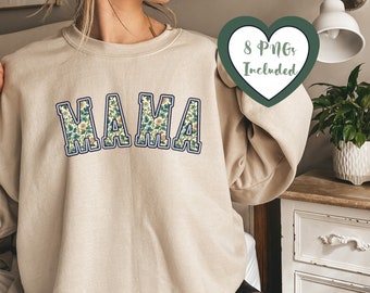 Mama bloemenprint PNG ontwerp, trendy Mama Varsity Png, Faux borduurwerk Png, grappige Mama Png, Mama sublimatie ontwerpen, digitale download
