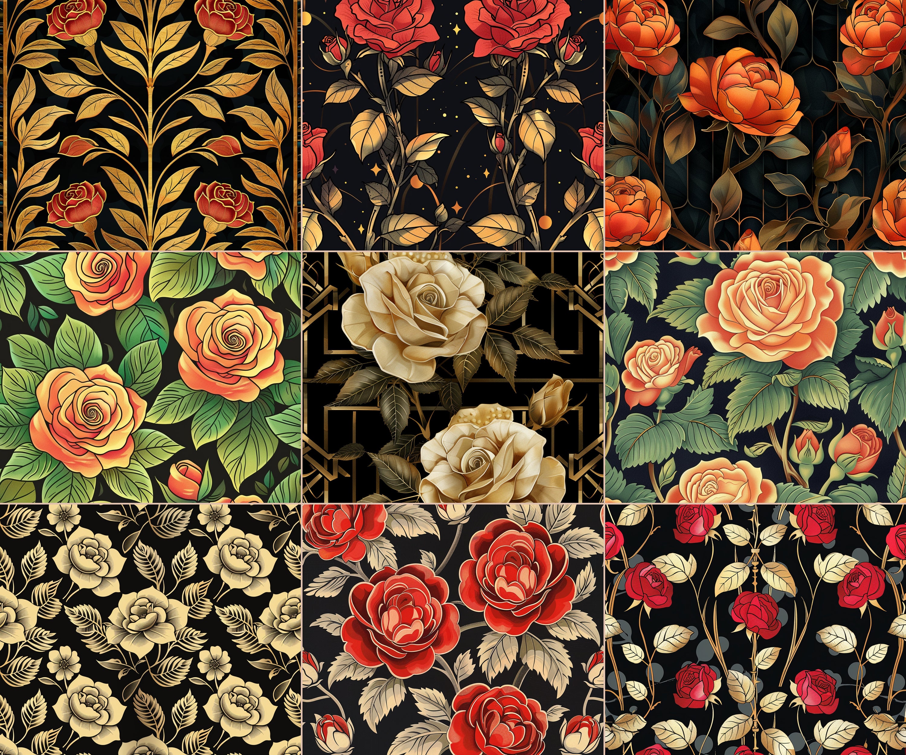 Distressed Deco Roses Digital Paper, 25 Seamless Printable Digital ...